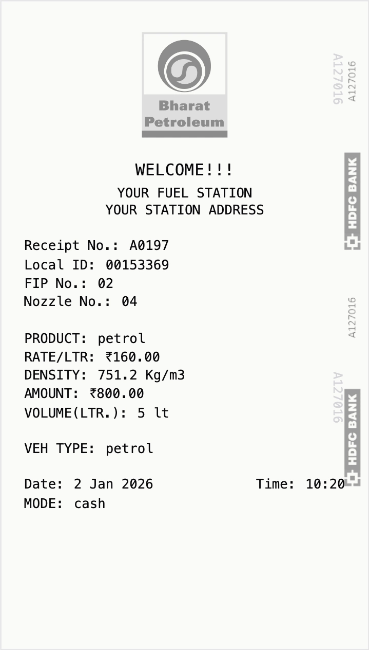 Classic Fuel Receipt template preview
