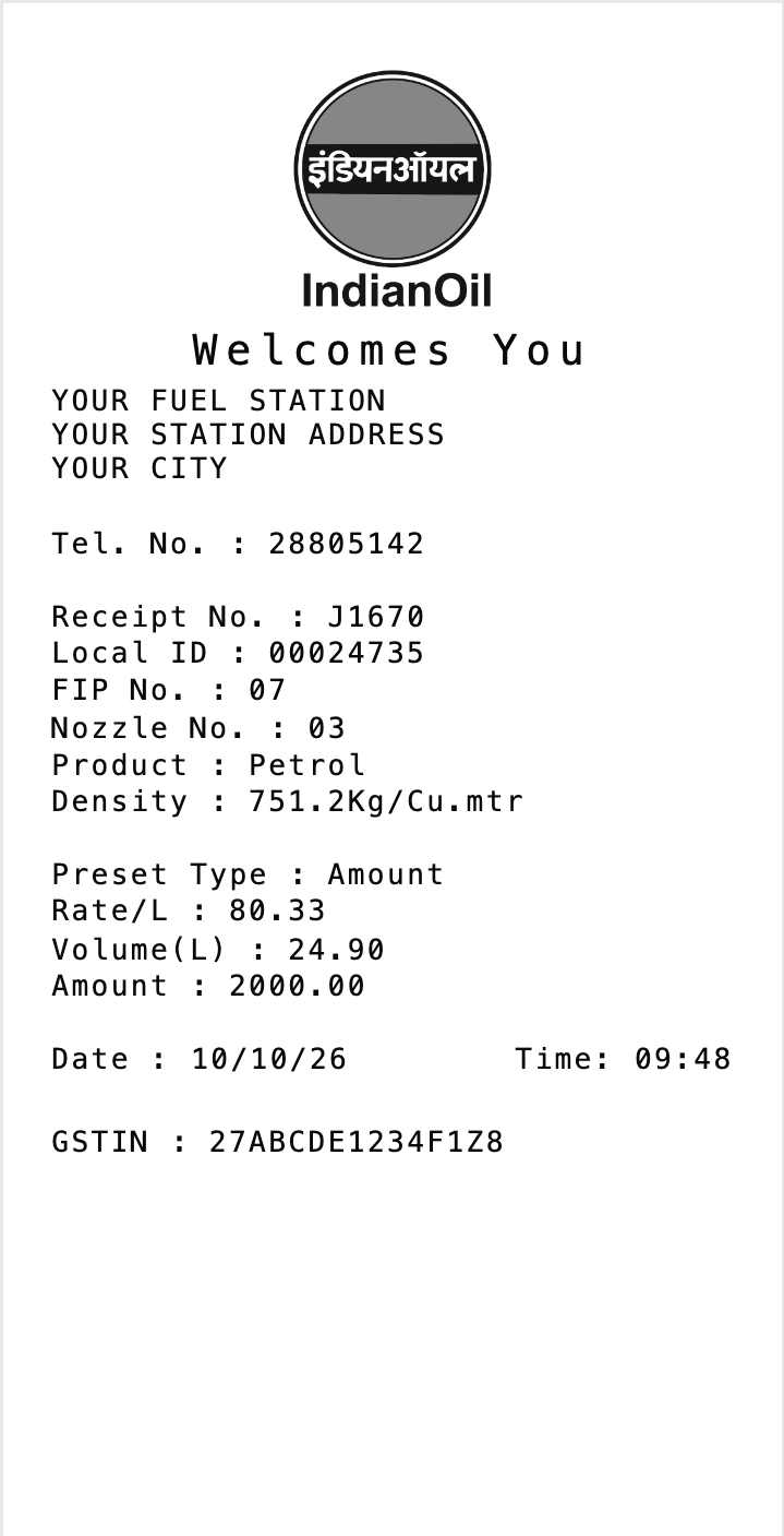 Petrol Pump Receipt template preview