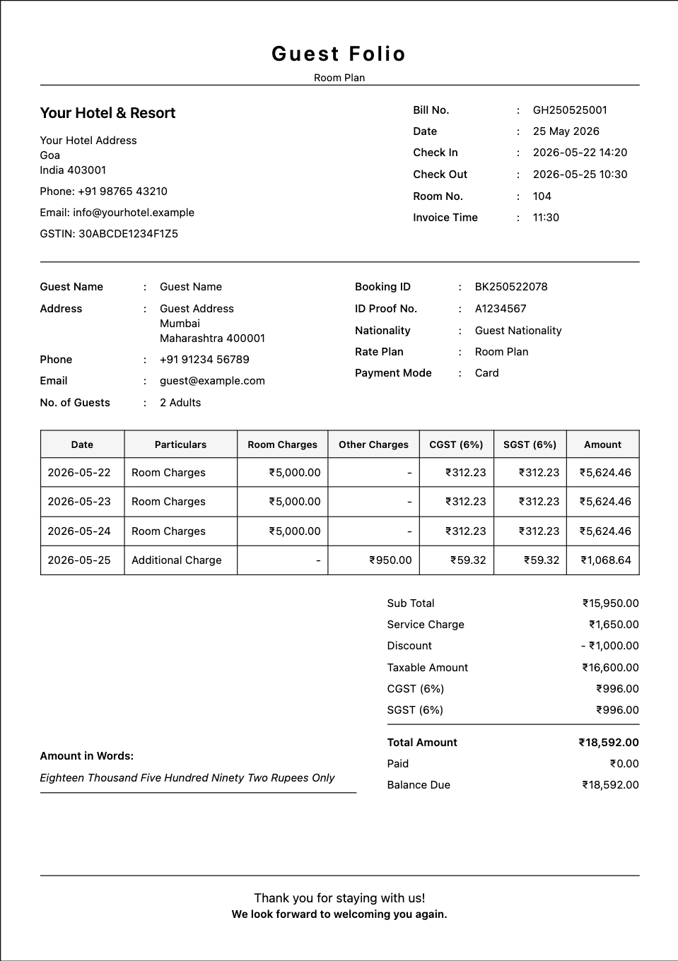 Hotel Bill Format template preview
