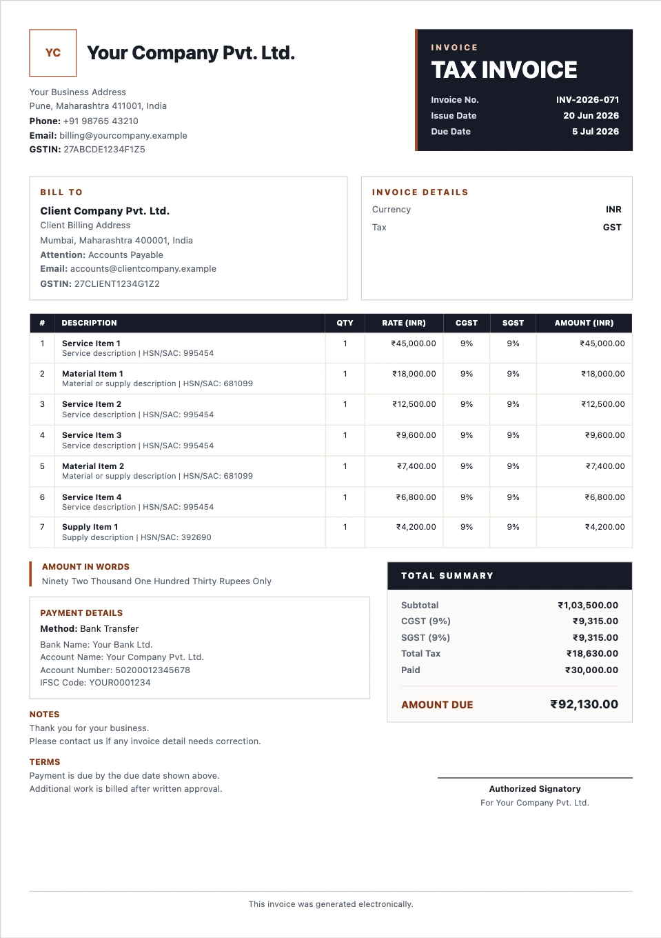 Contractor Invoice template preview