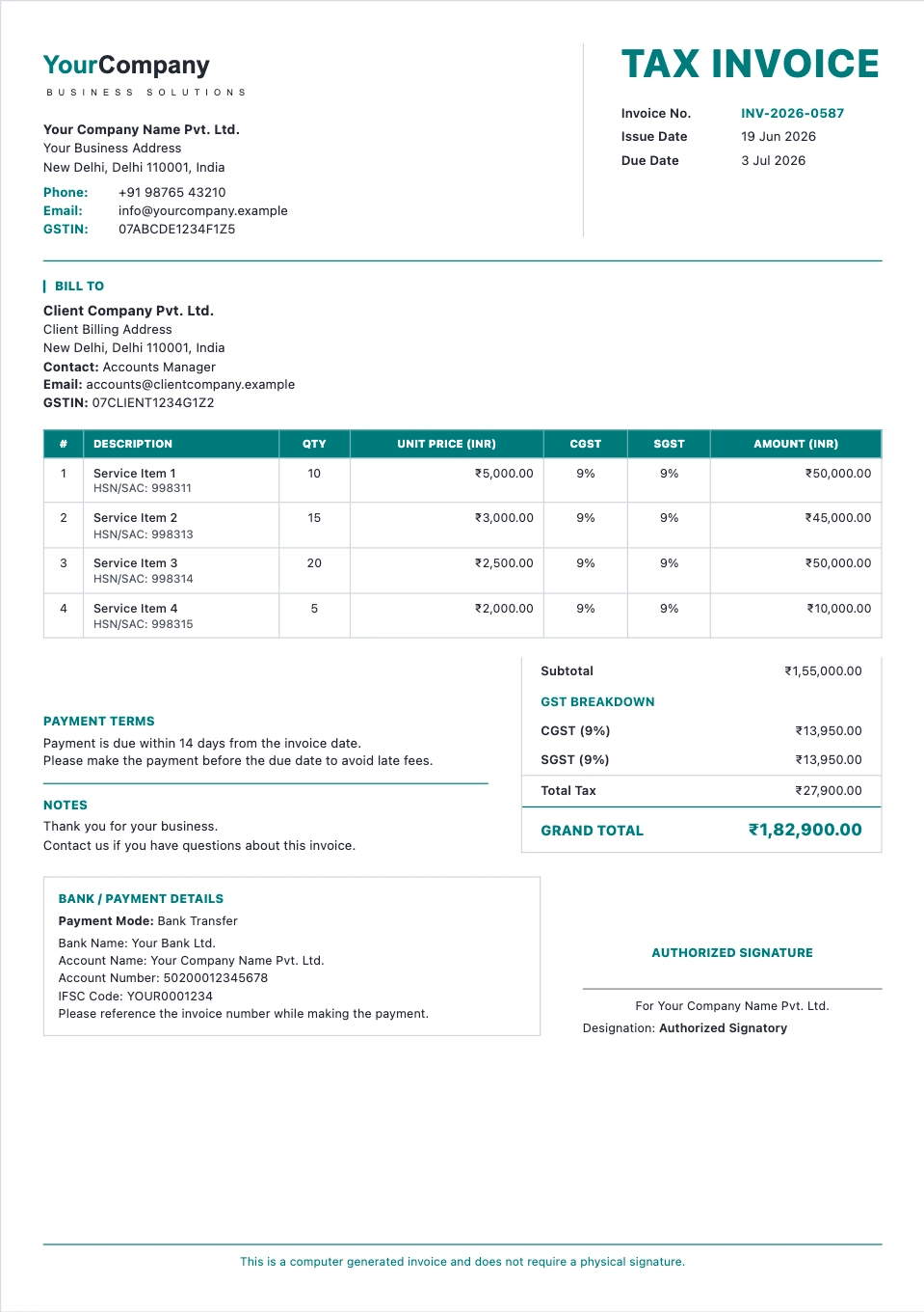 Small Business Invoice template preview