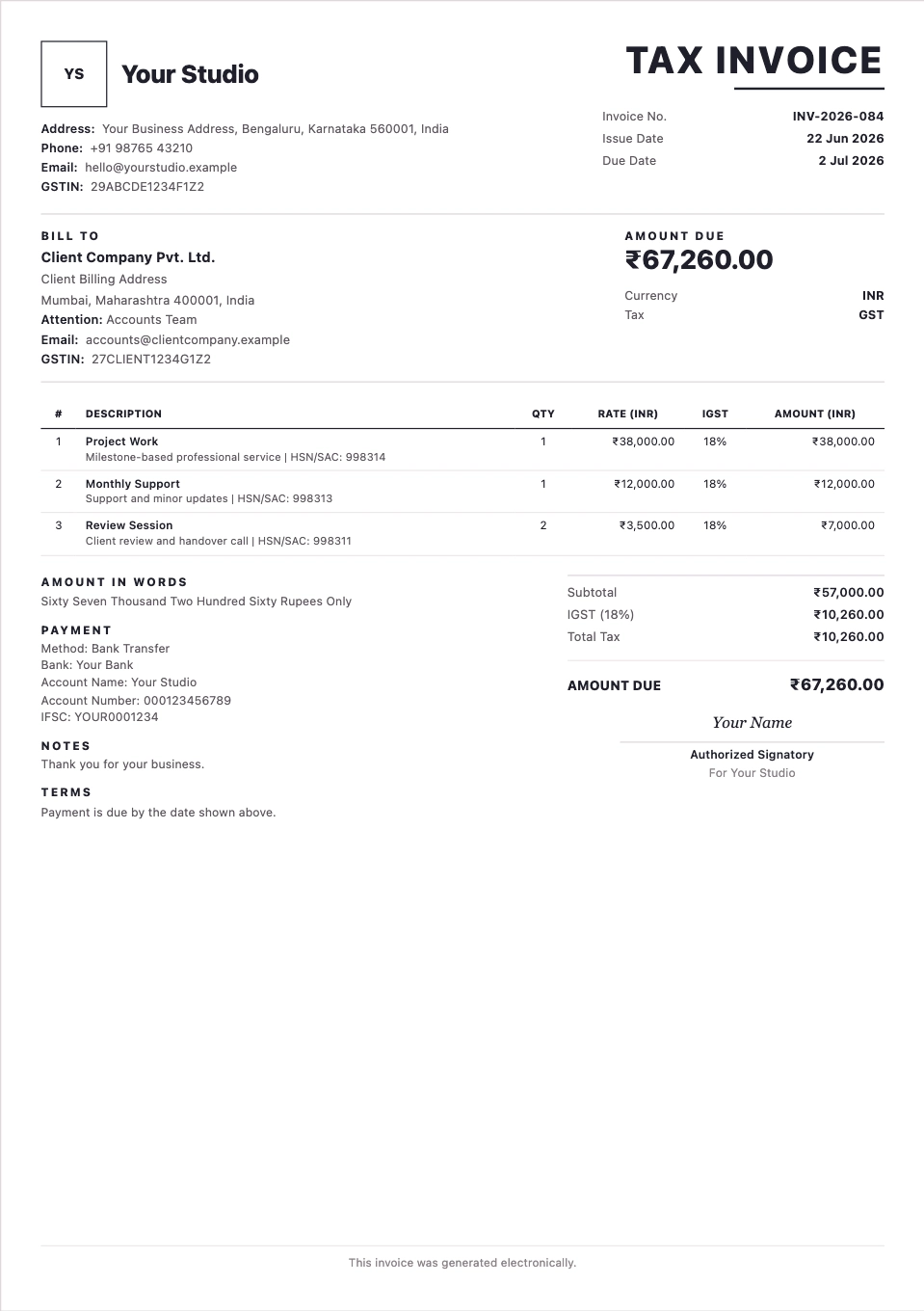 Freelance Invoice template preview