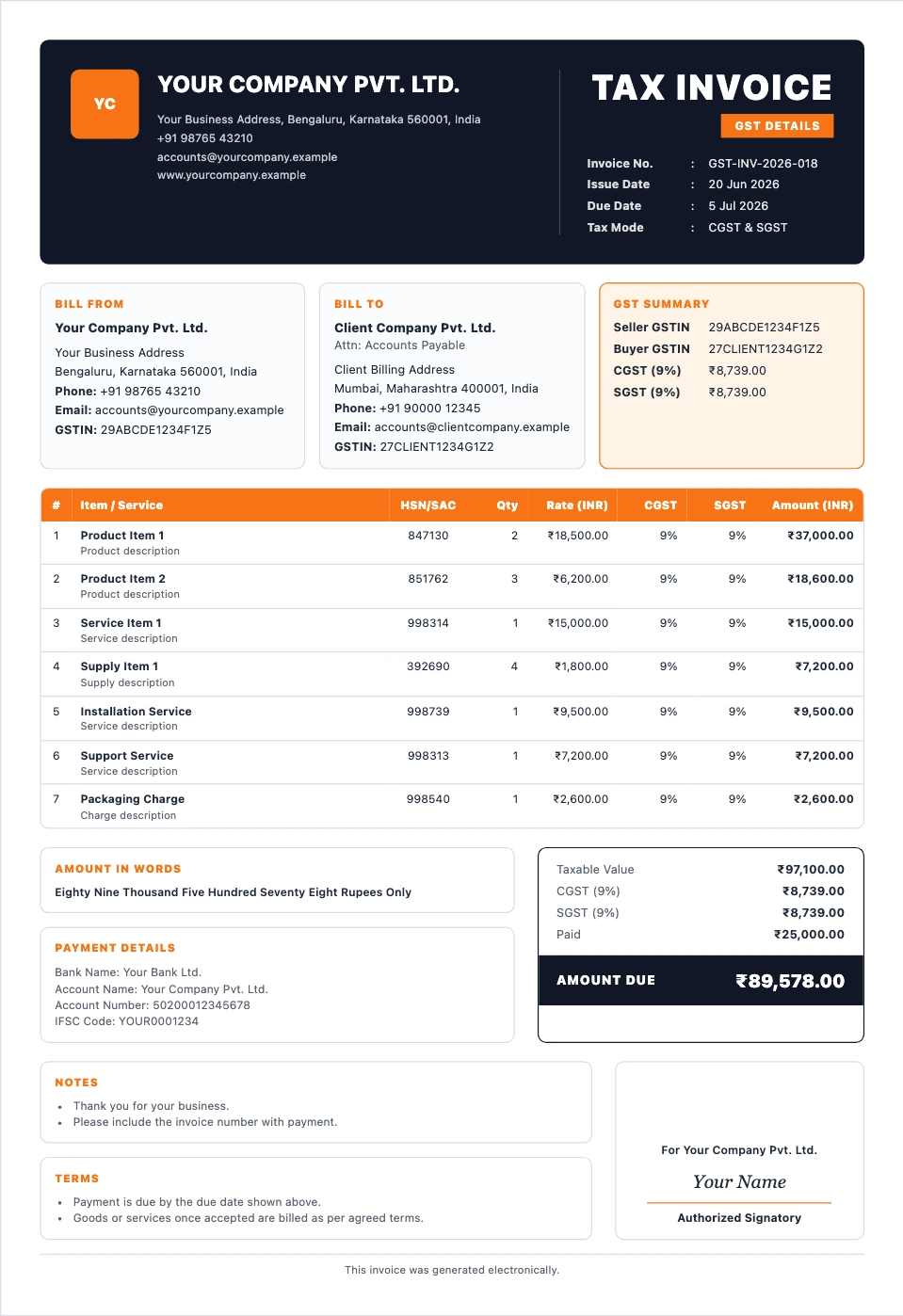 GST Invoice template preview