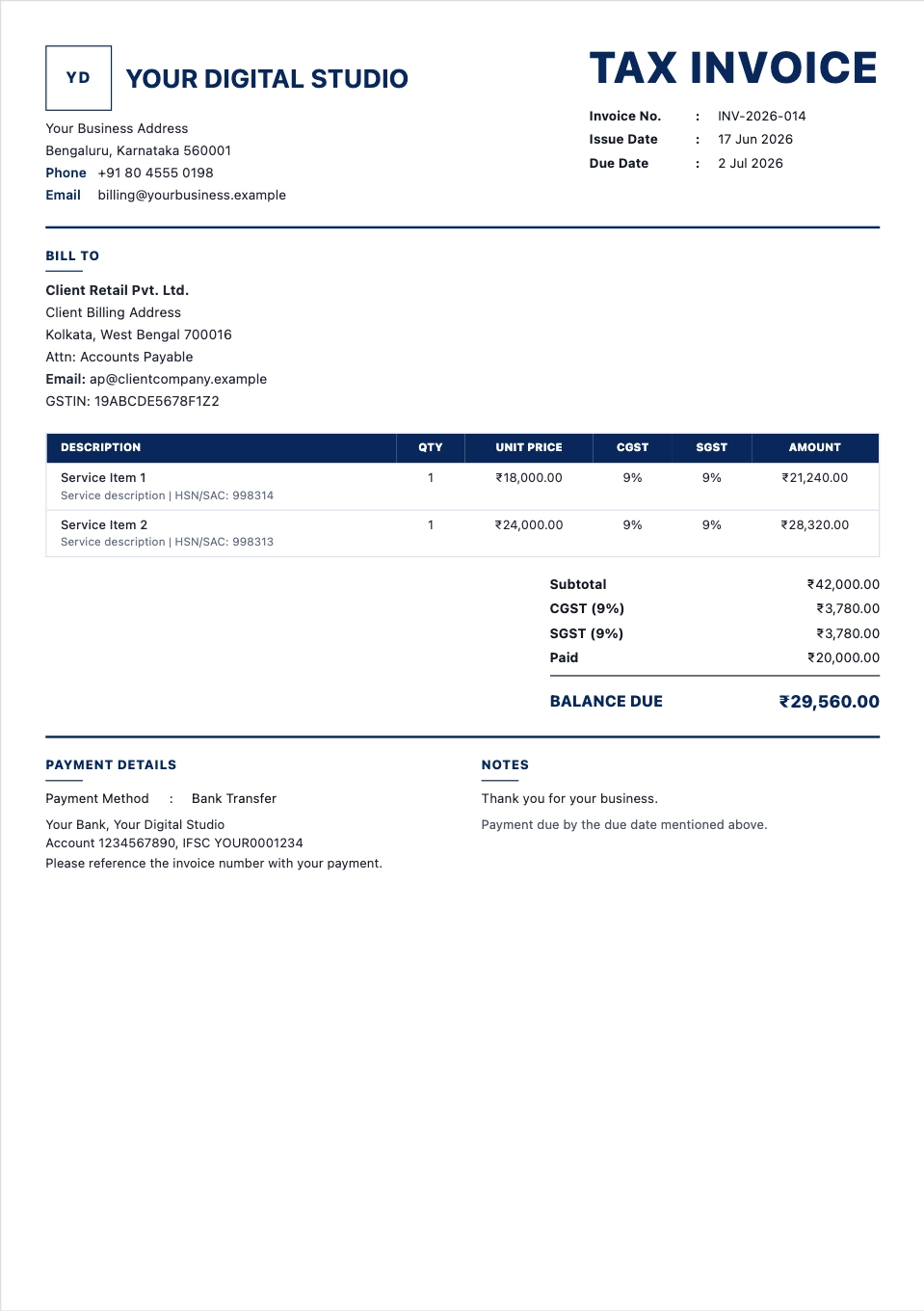 Tax Invoice template preview