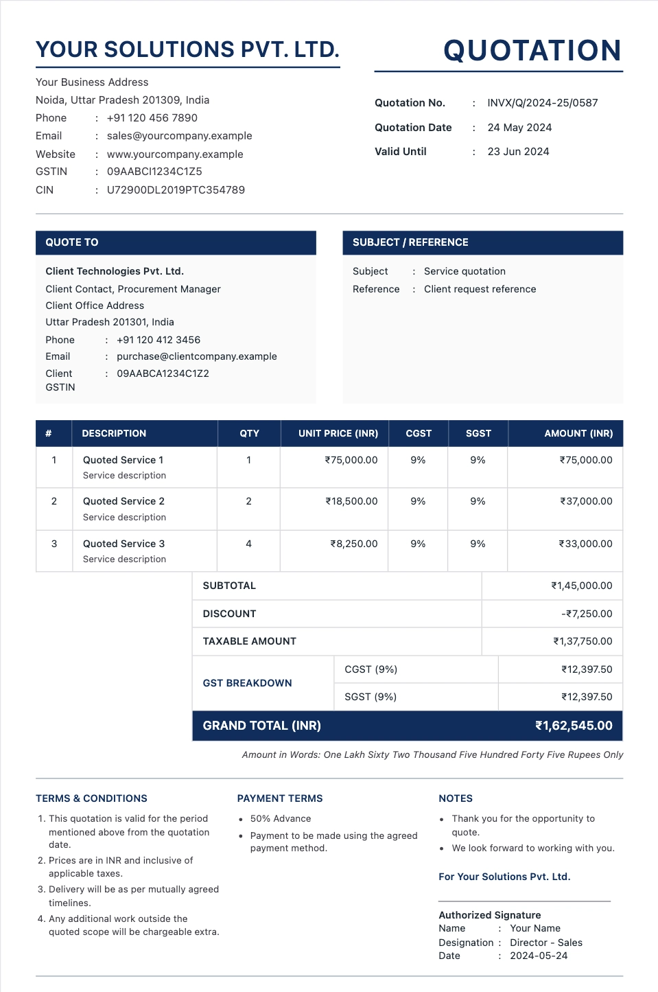 Service Quotation template preview